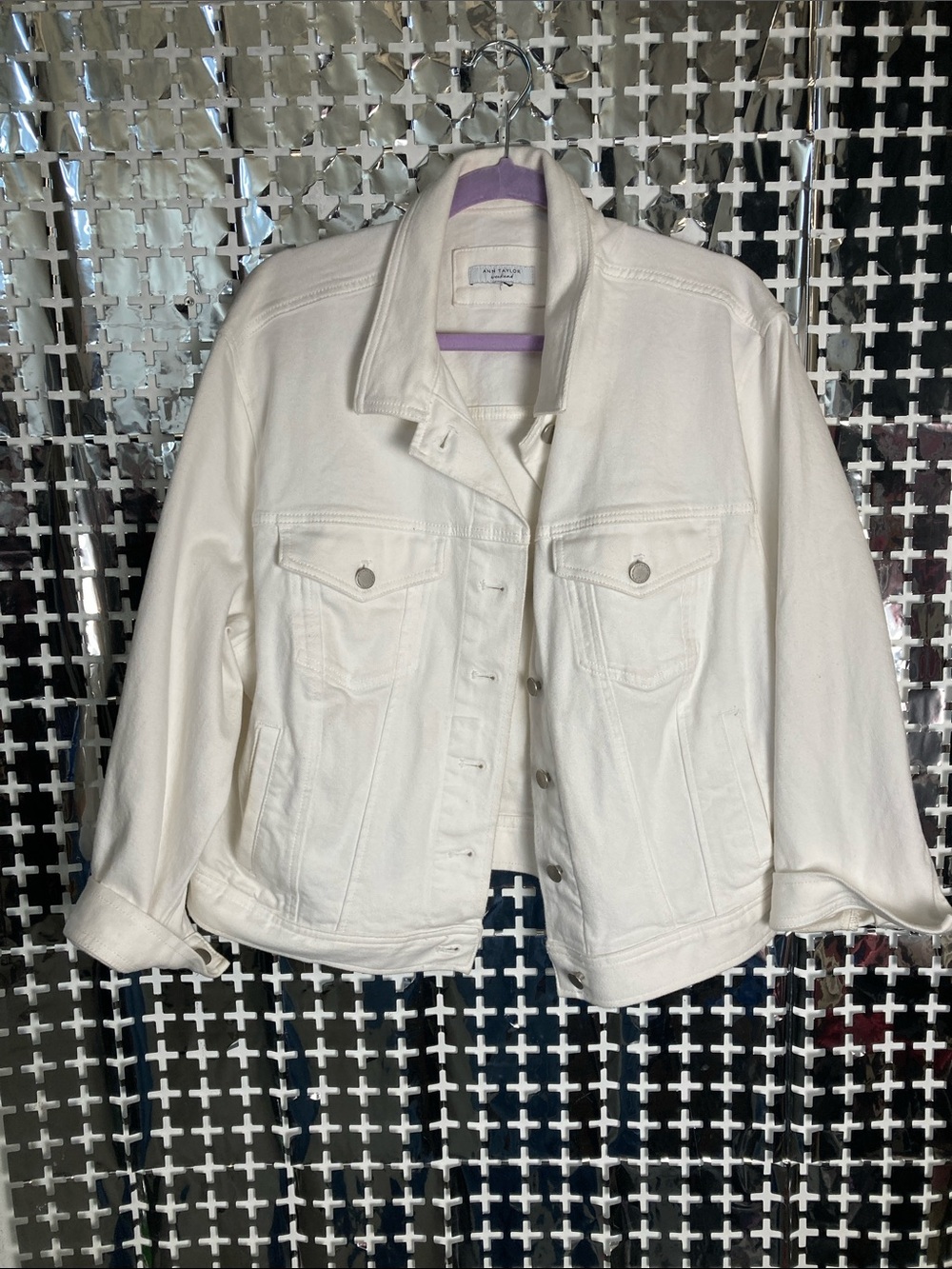 Ann Taylor Cream White Denim Jacket with Button Front